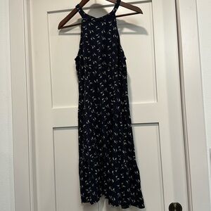 Loft Petite Maternity Navy Orchid Flounce Halter Dress
